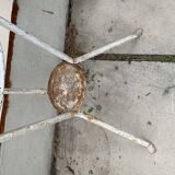 Set of 2 off-white enamelled metal washing machines/planters, blue rim, vintage industrial style.