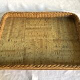 Serving tray, cork and woven wicker
