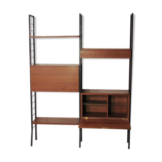 Teak and black metal modular system shelf