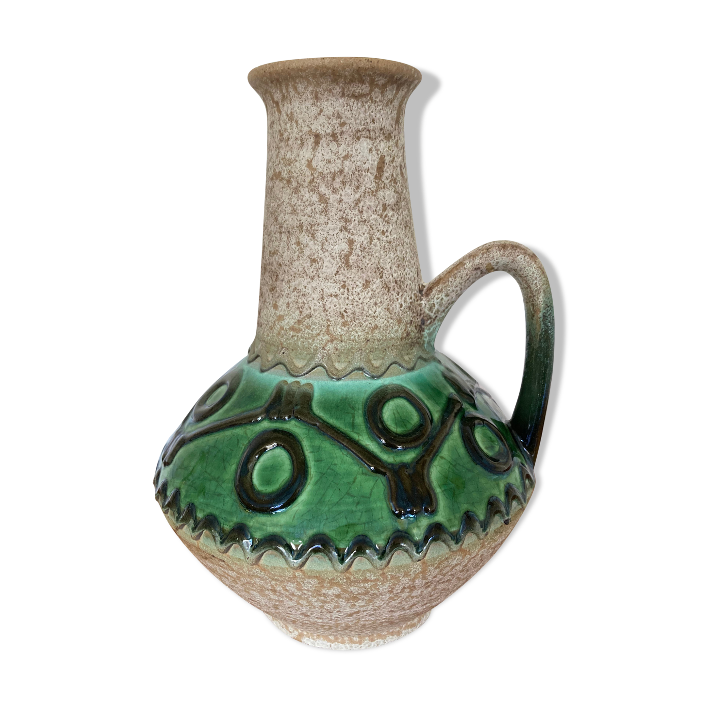 Emerald glazed ceramic pitcher vase