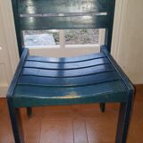 Lot of 5 Scandinavian chairs varnished and blue duck