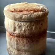 Cylindrical storage pouffe in faux fur 1970