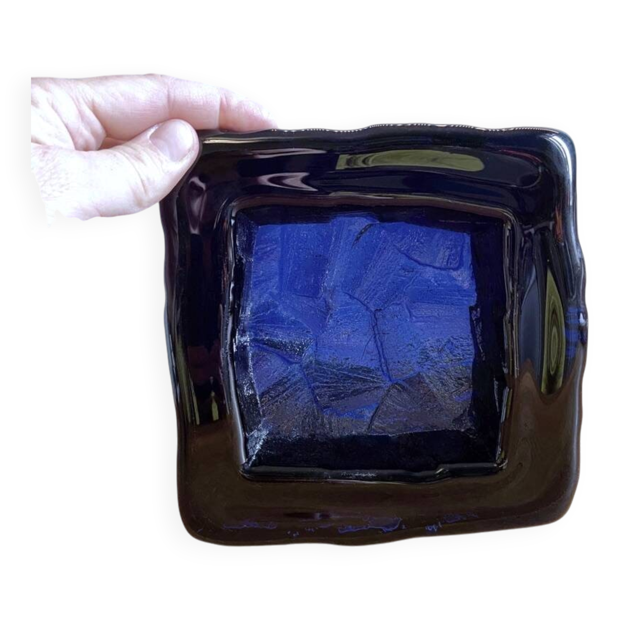 Cobalt blue square glass bowl - Augustsson design for Ru.