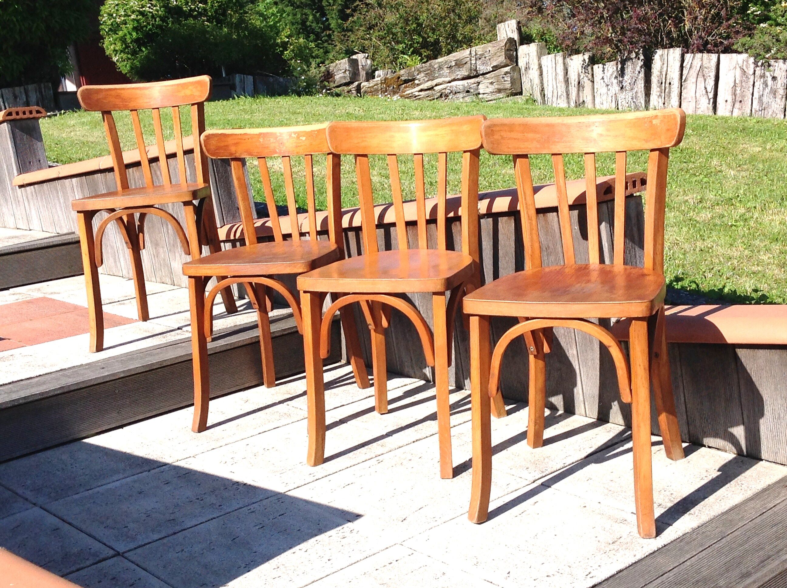 Suite of four foot bistro chairs with hoops / vintage 40s-50s