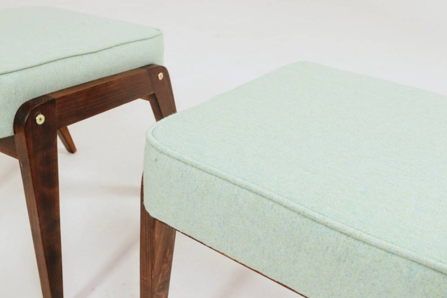 Vintage children's chair stool in pistachio green, mid-century modern design.