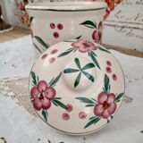 Vintage beige ceramic lid jar decorating pink flowers