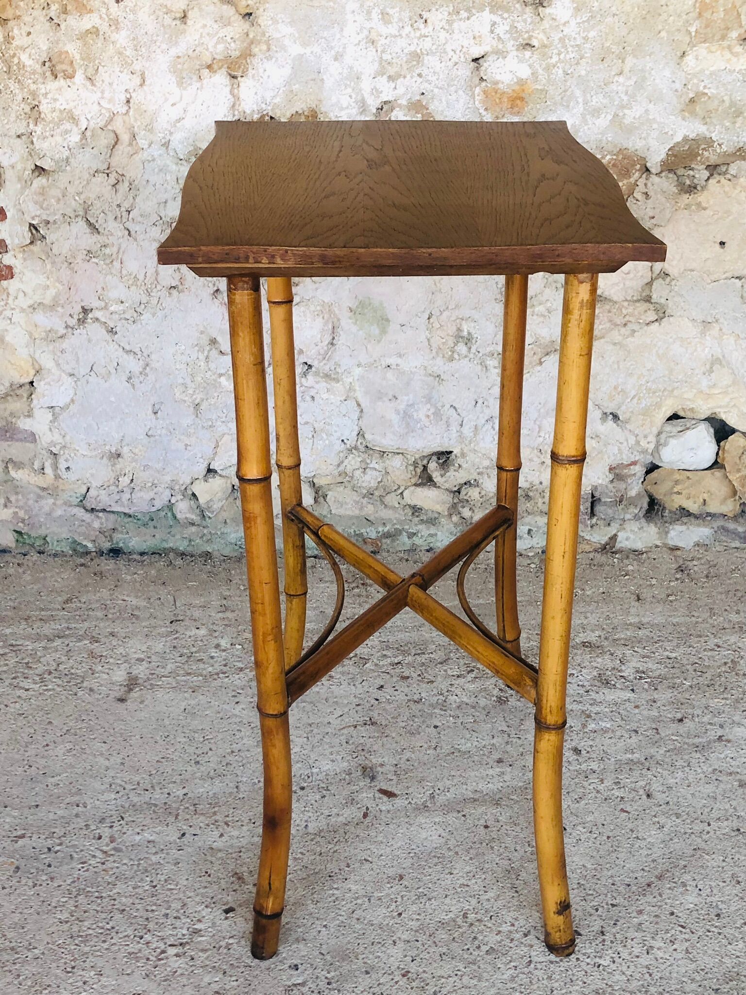 Large vintage side table in bamboo and rattan, circa 1930's