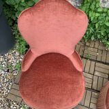 Pair of vintage pink velvet toad armchairs 1960