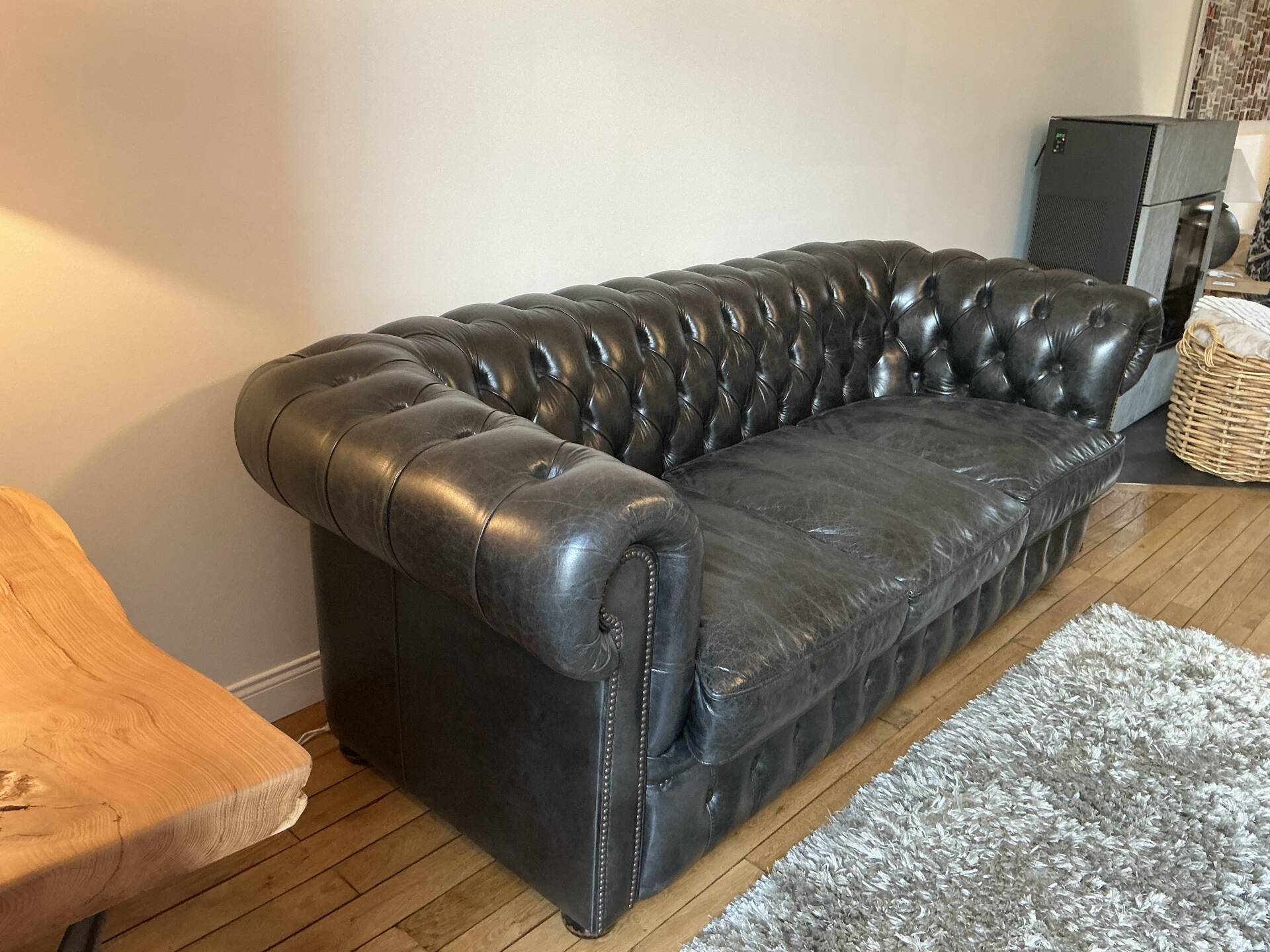 Authentic chesterfield 3-seater sofa fleming & howland - black leather