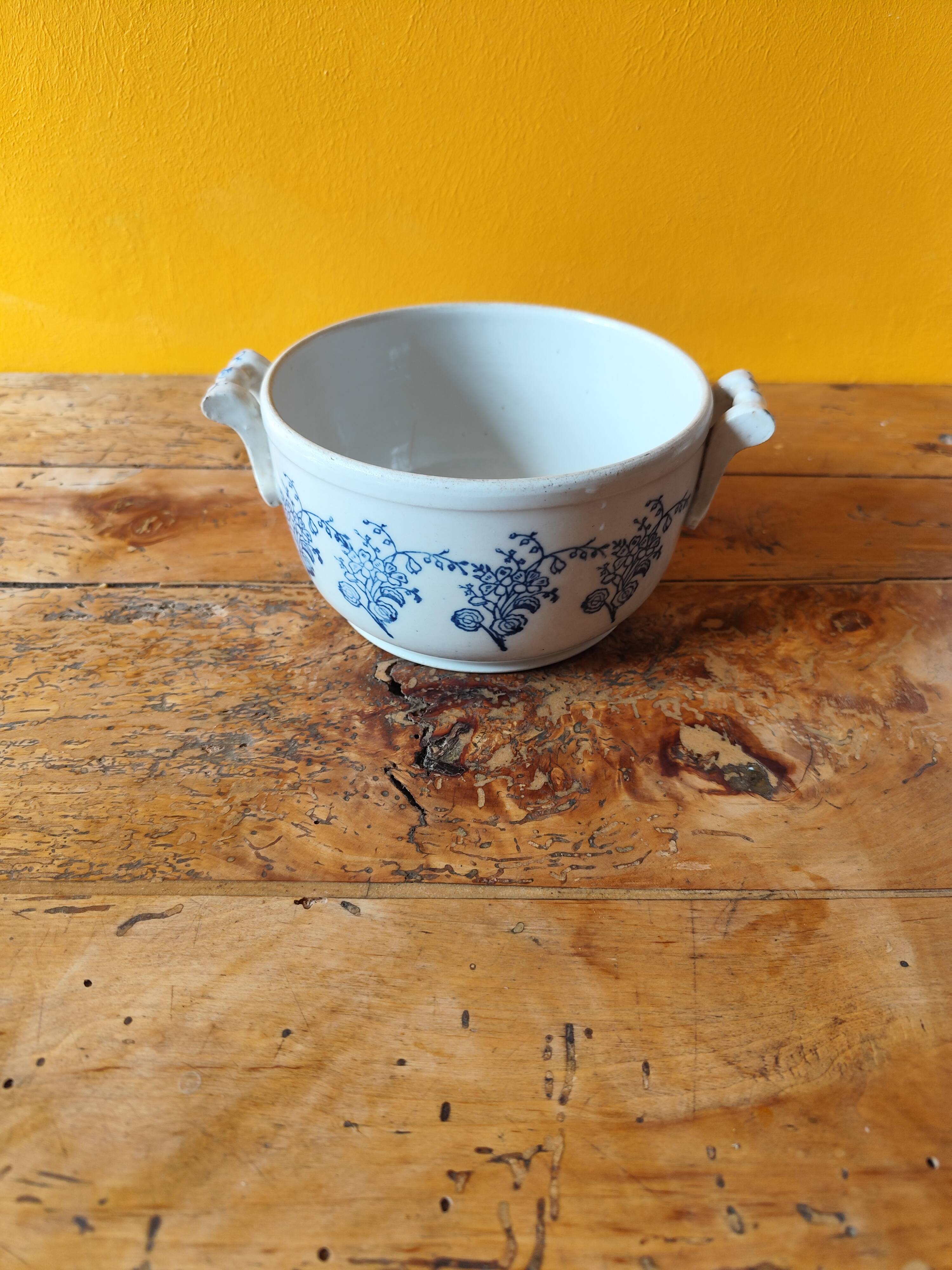 Ceramic tureen from St Uze, France - blue earthenware salad bowl