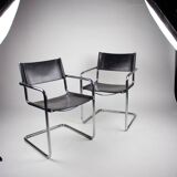 Pair of Matteo Grassi MG5 chairs in black leather and chrome