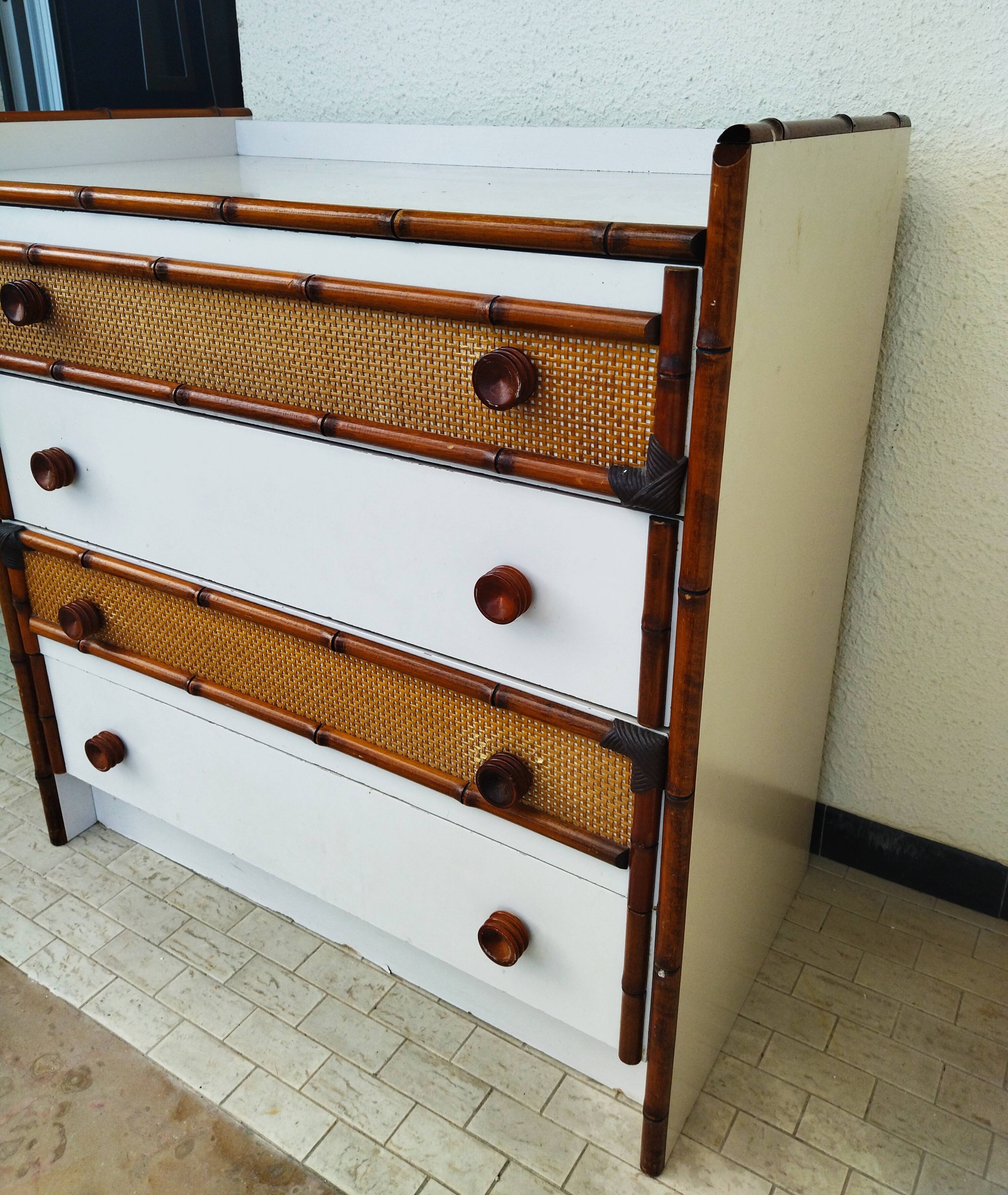 Rattan and bamboo chest of drawers, vintage