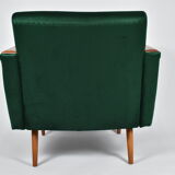 Vintage velvet armchair, 1970, mid century, green bottle color