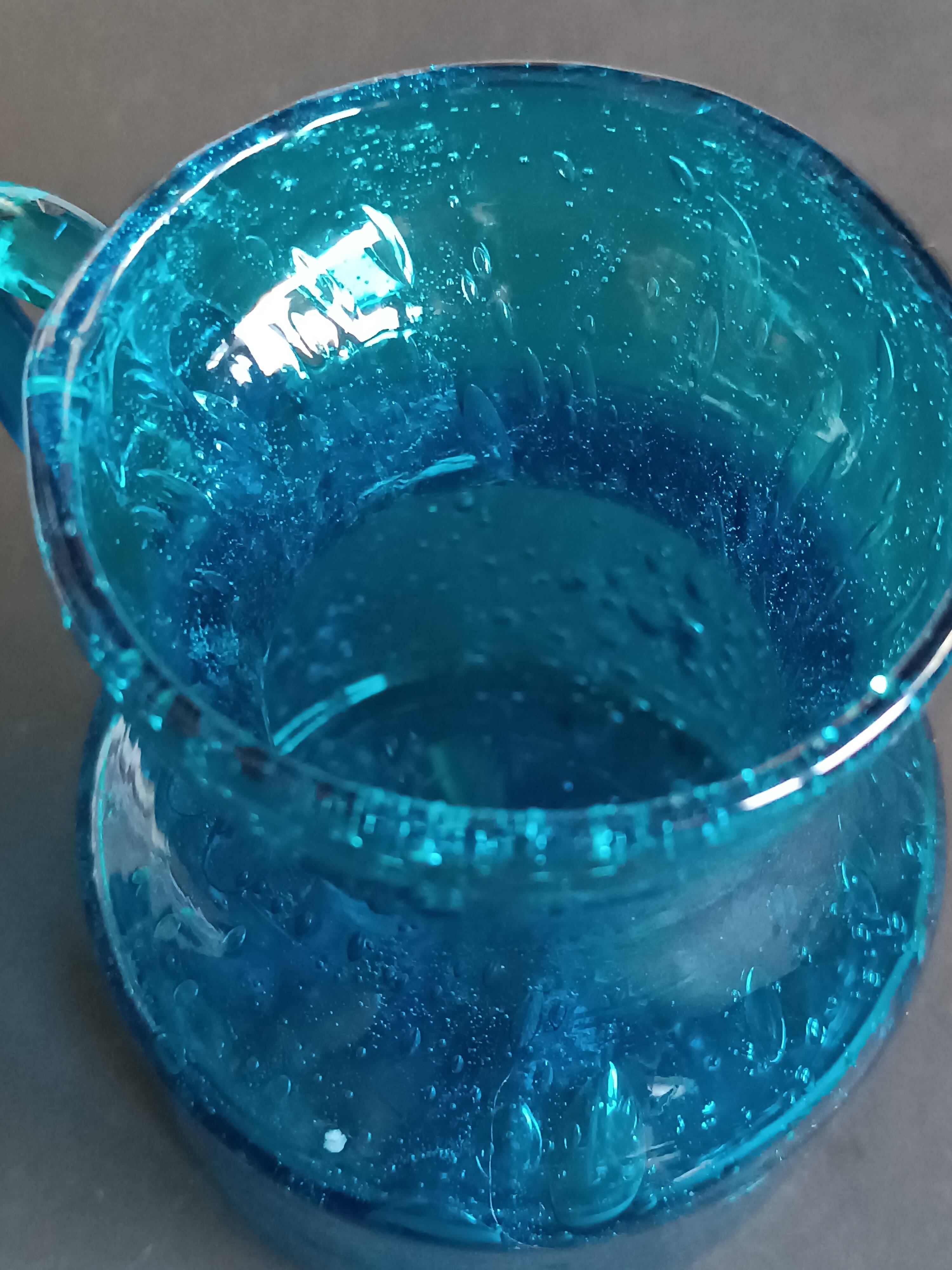 Blue bubbled glass vase Top Design Italy 1970