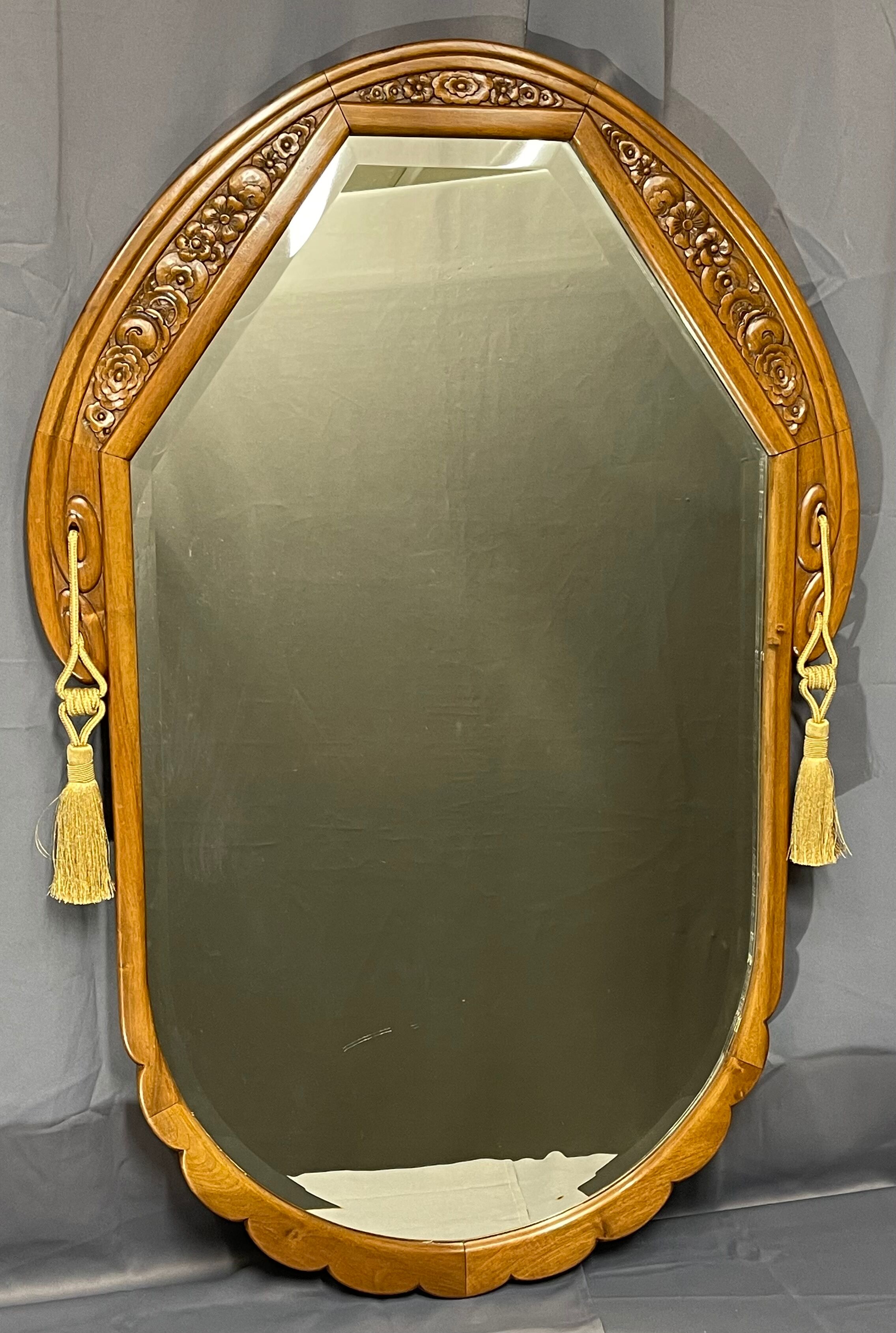 High mirror 118x78 art deco era solid walnut