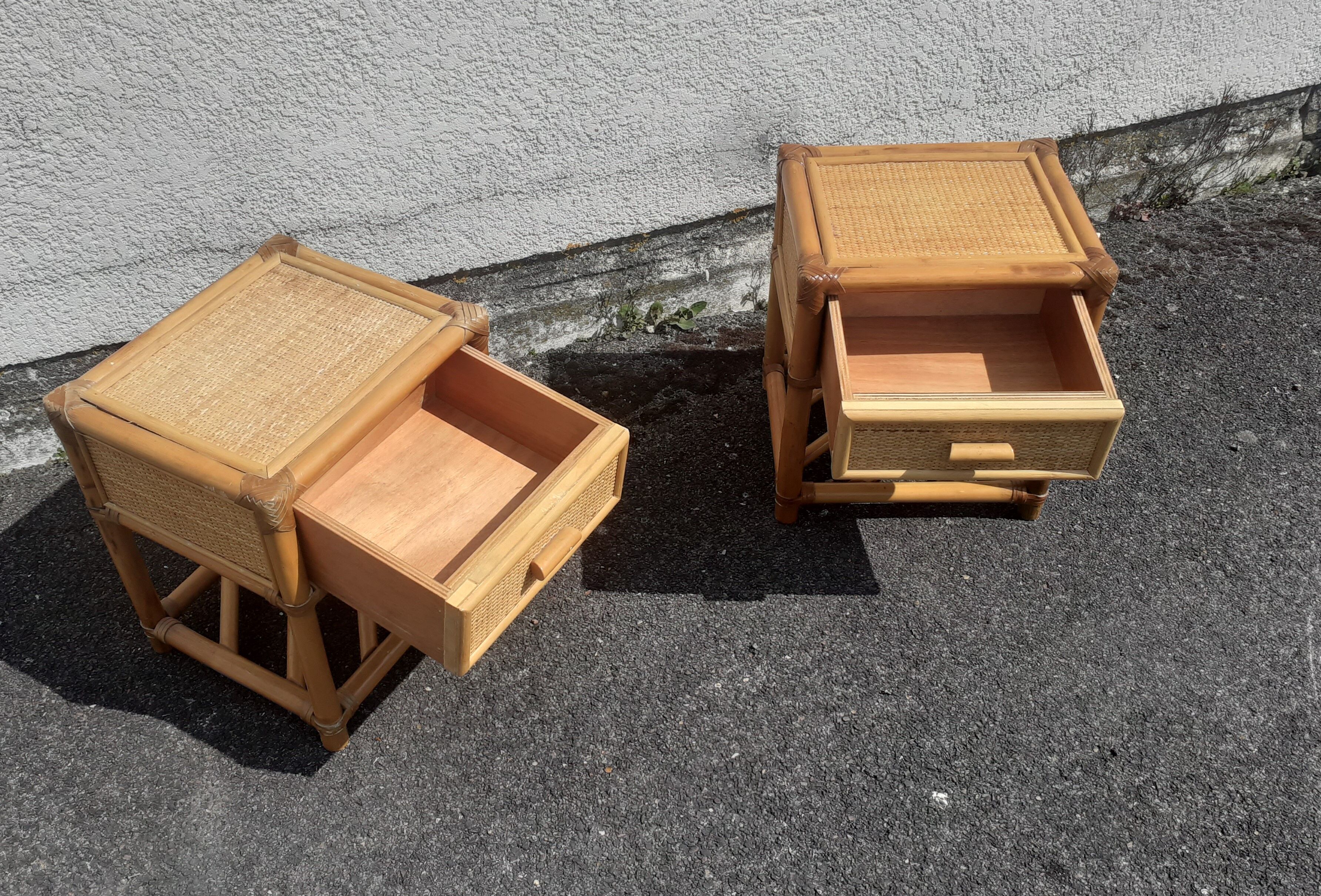Pair of rattan bedside table