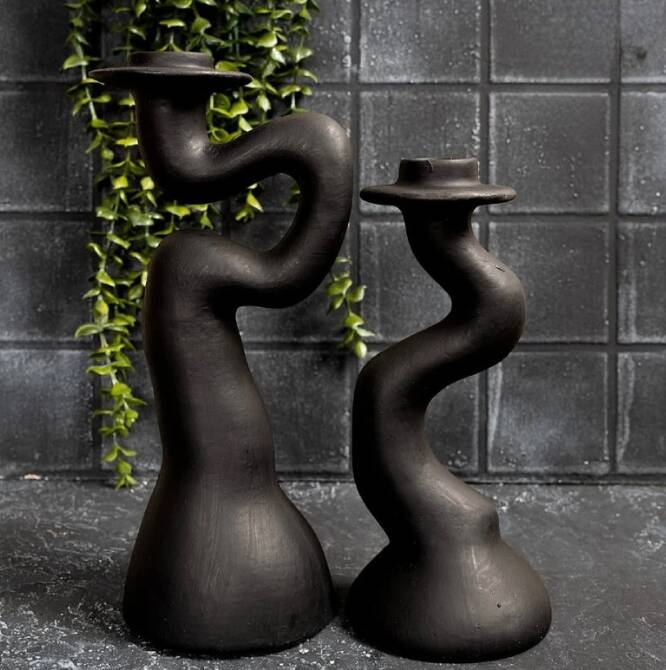 Pair of black sculptural candle holders – contemporary organic design