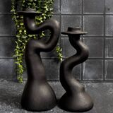 Pair of black sculptural candle holders – contemporary organic design