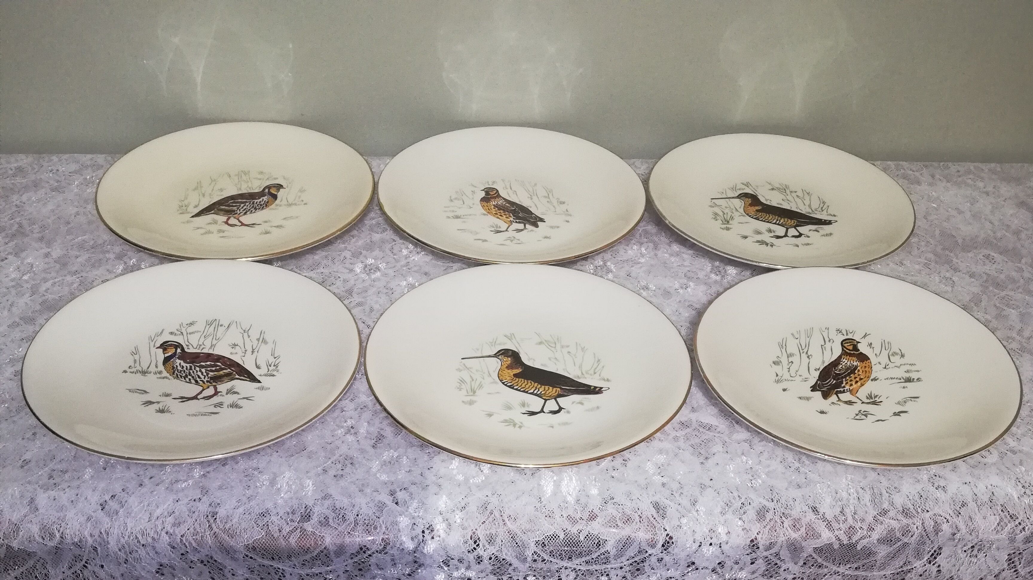 6 flat plates Gien Marly "birds of the forests"