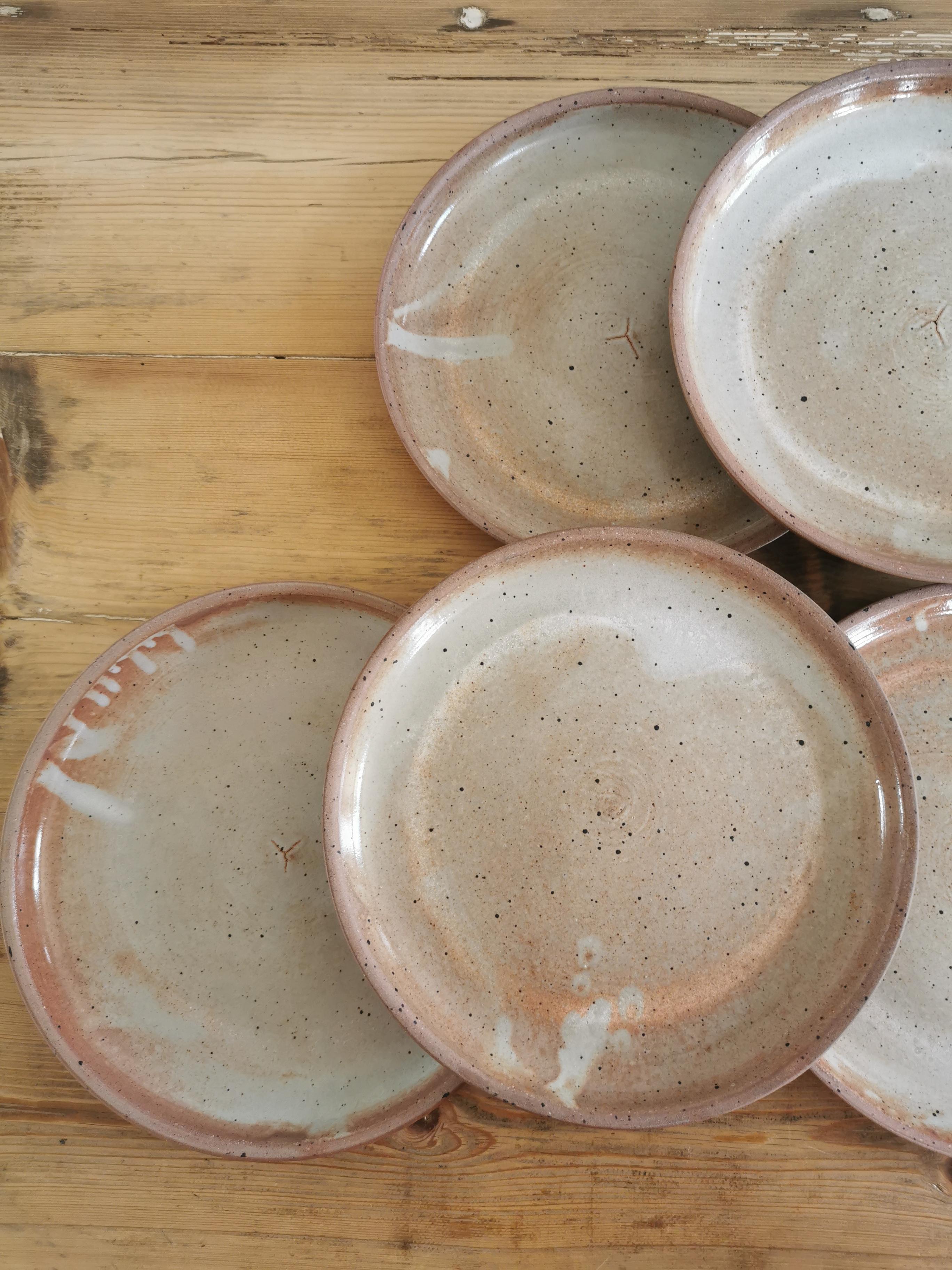 Service of 6 vintage plates in flamed stoneware