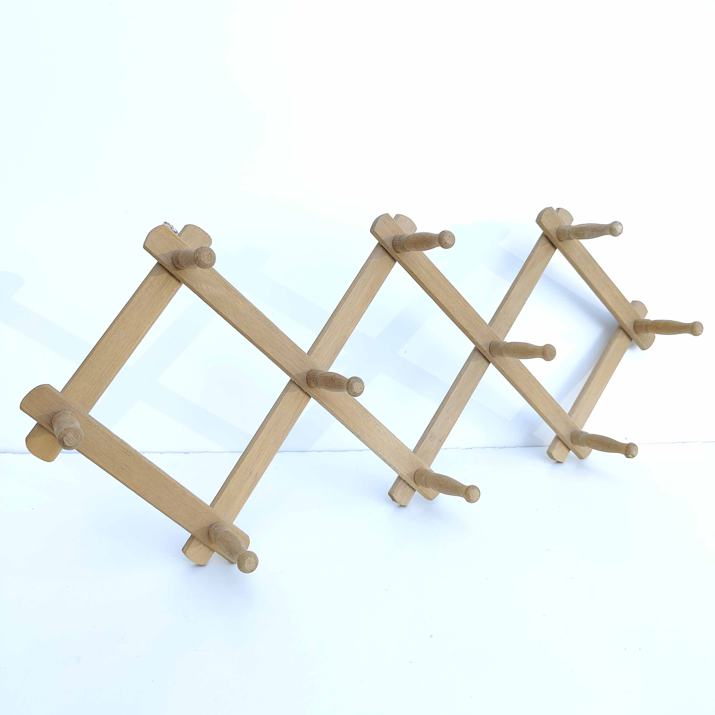 Coat rack accordion vintage light wood 10 hooks