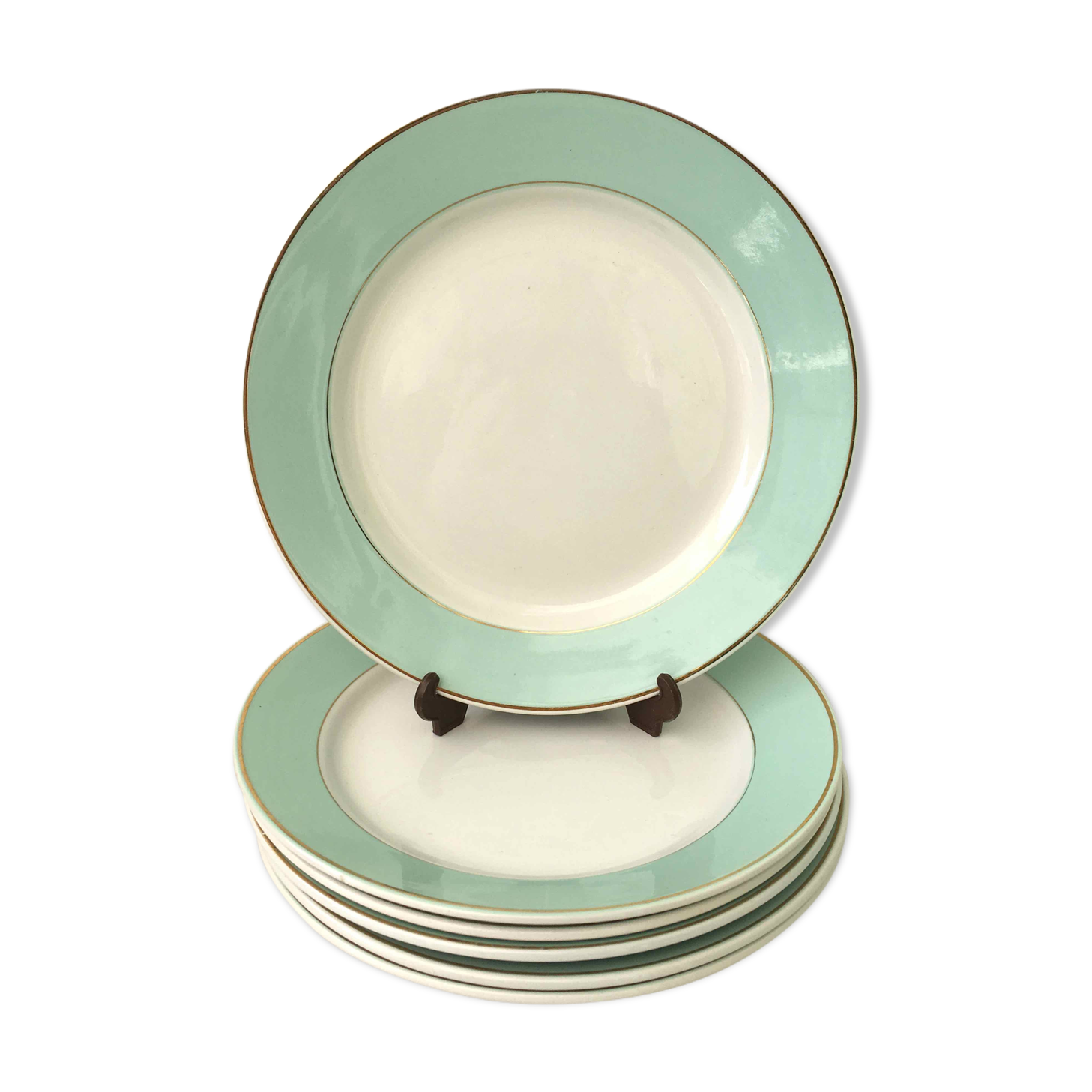 Set 6 flat plates fine earthenware Lunéville Meudon