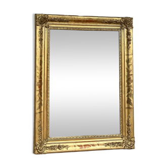 Empire mirror gilded with gold leaf floral decoration from the early 19th century, sparkling mercury glass, 85cm/63.5cm parquet on the back.