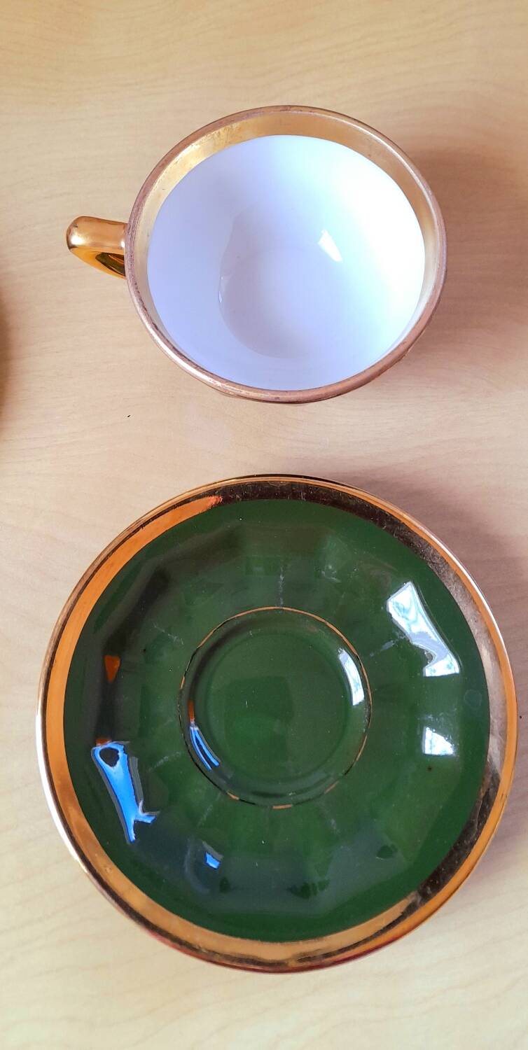 Lot de 6 tasses bistrot apilco vert et or 50s