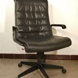 Vintage black leather office chair by Richard Sapper for Knoll 1979