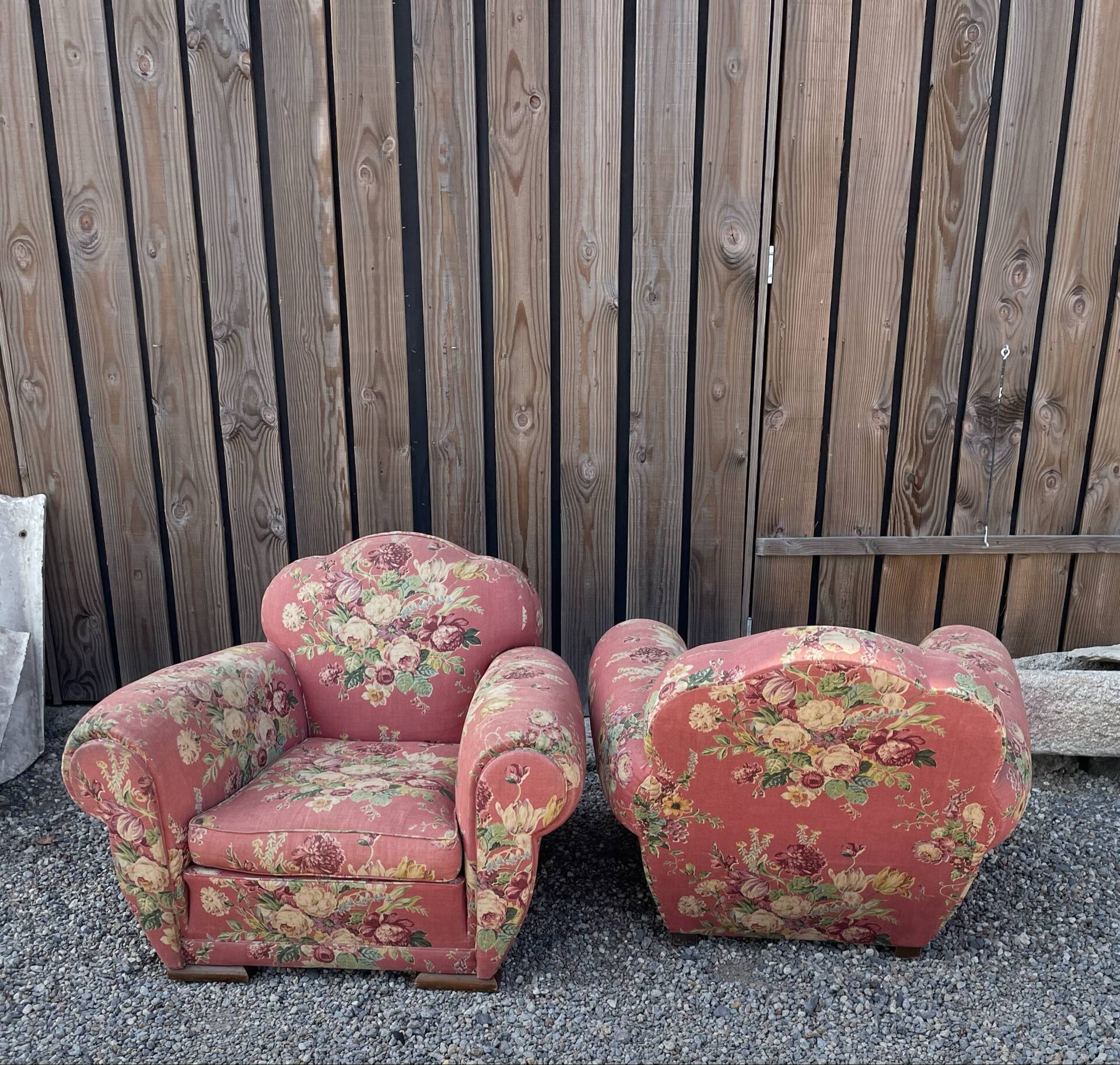 Two Vintage Floral Fabric Recliner Chairs