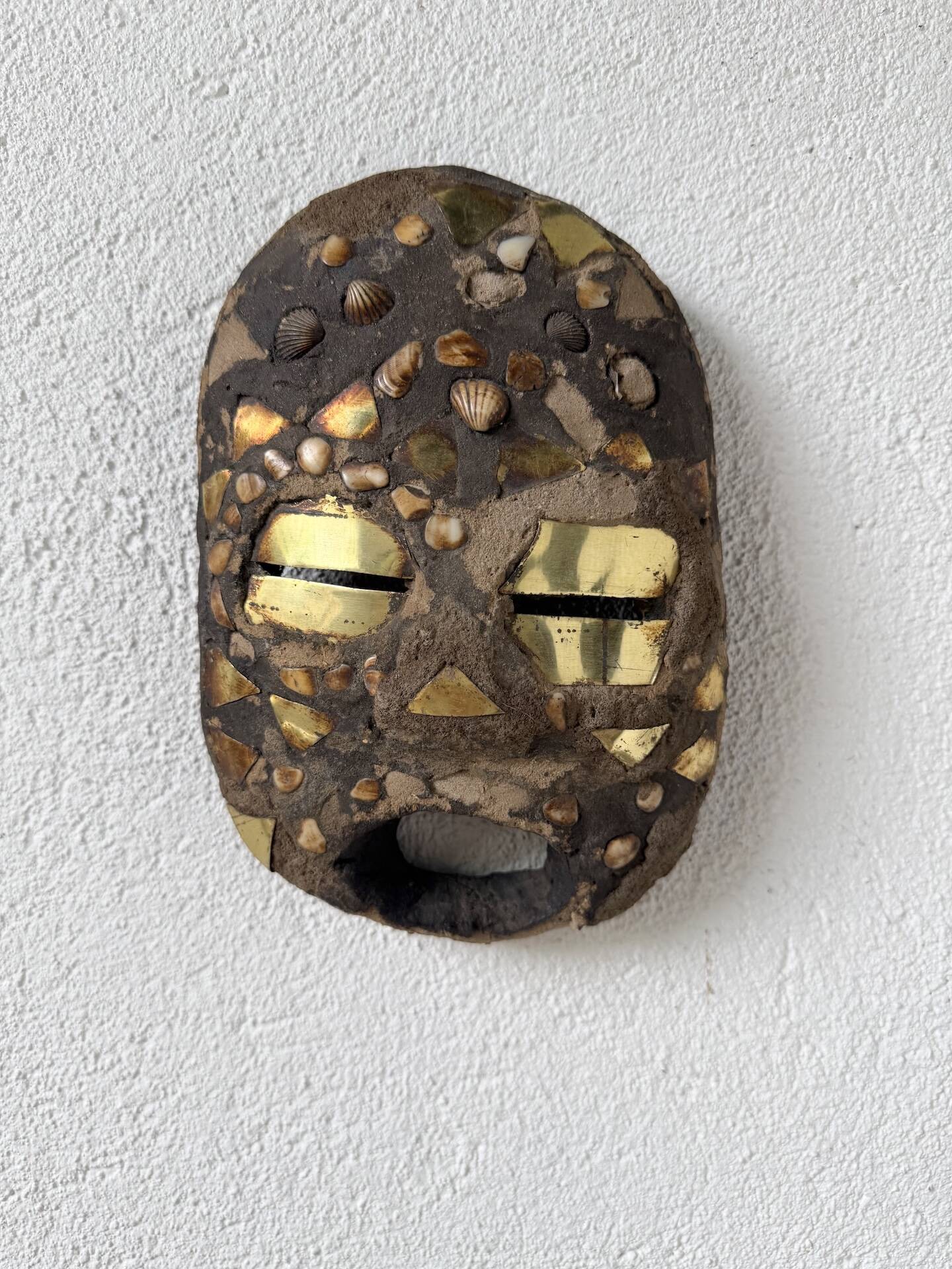 Ancient African mask Luba wood and shell