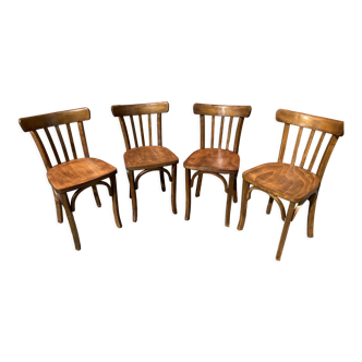 Lot de 4 chaises bistrot café Baumann bois courbé des années 1950