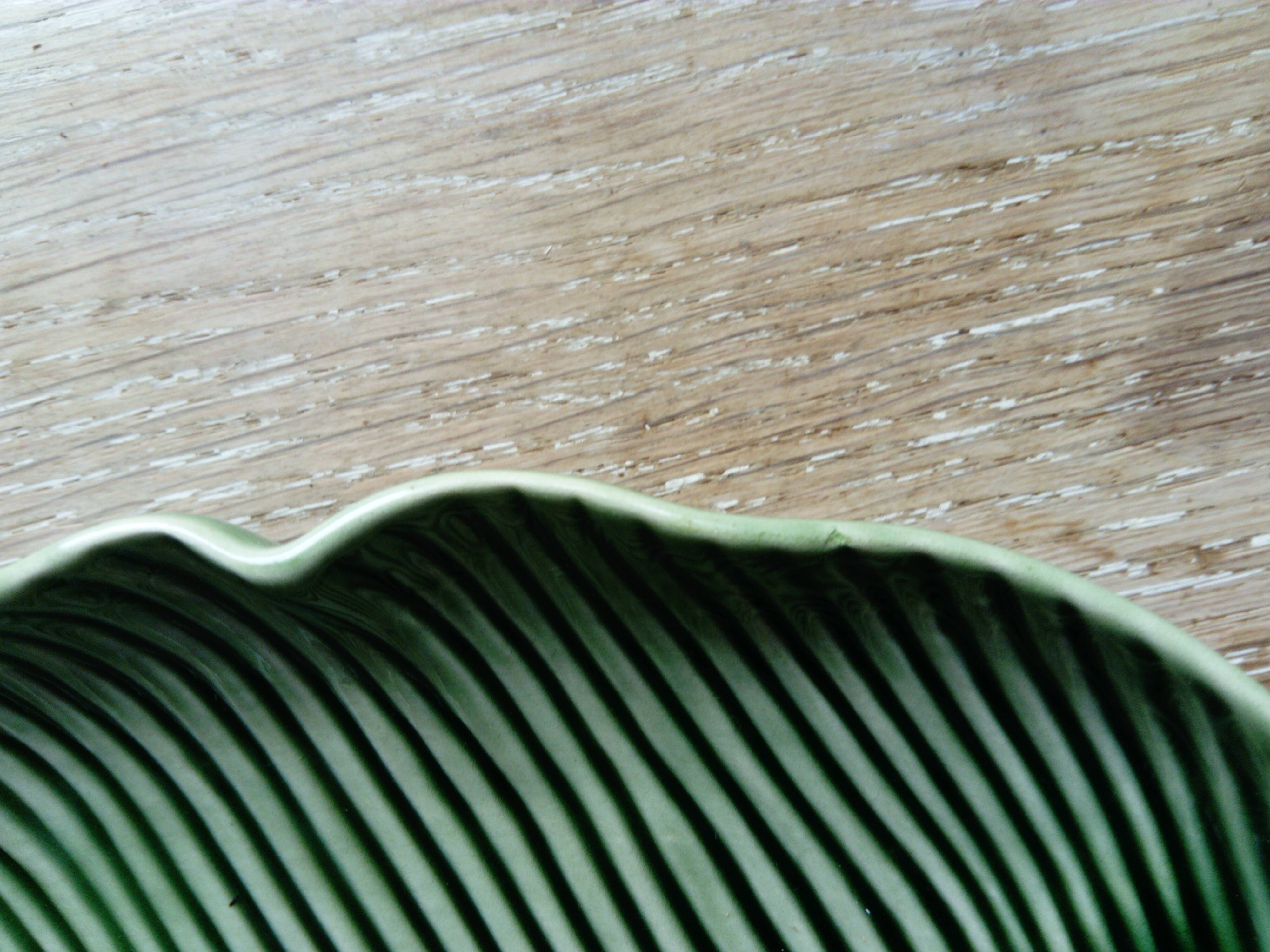 Slip dish in the shape of a palm leaf
