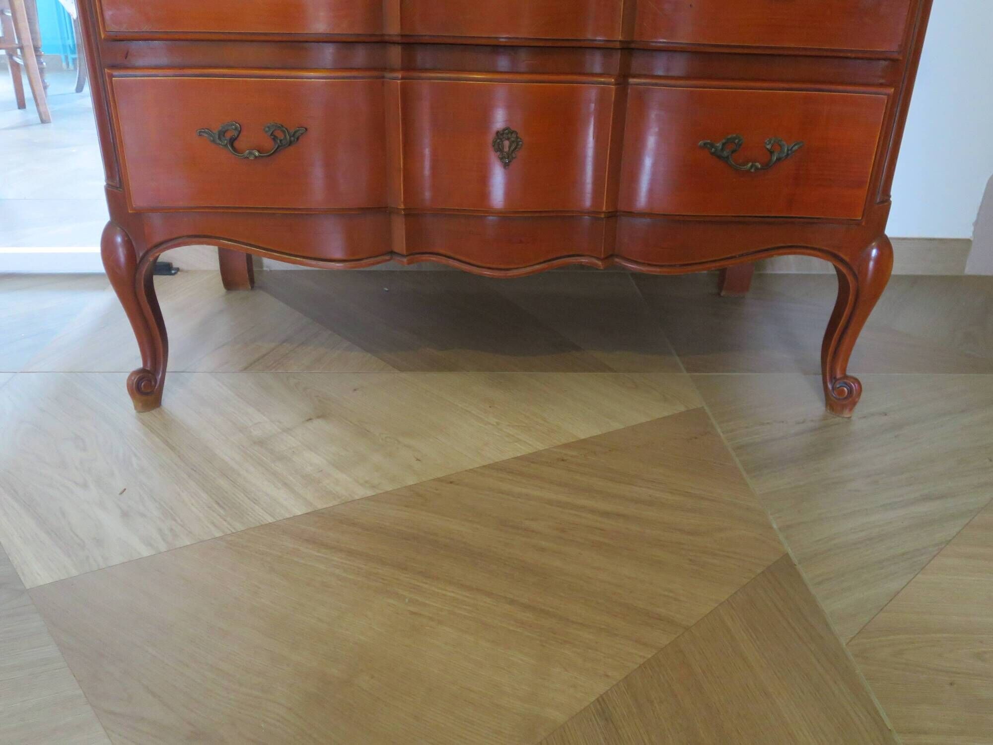 3-drawer chest of drawers in Louis XV style cherry wood, 1980s