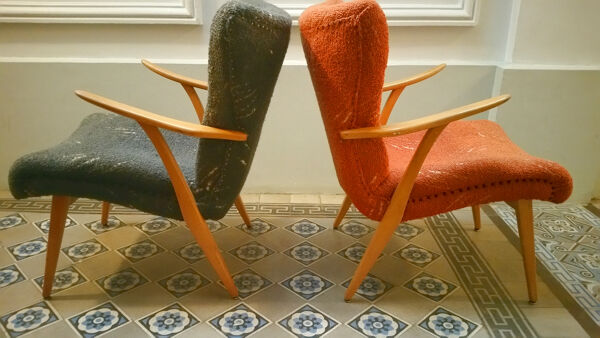 Fauteuils Zig Zag scandinaves années 50 60