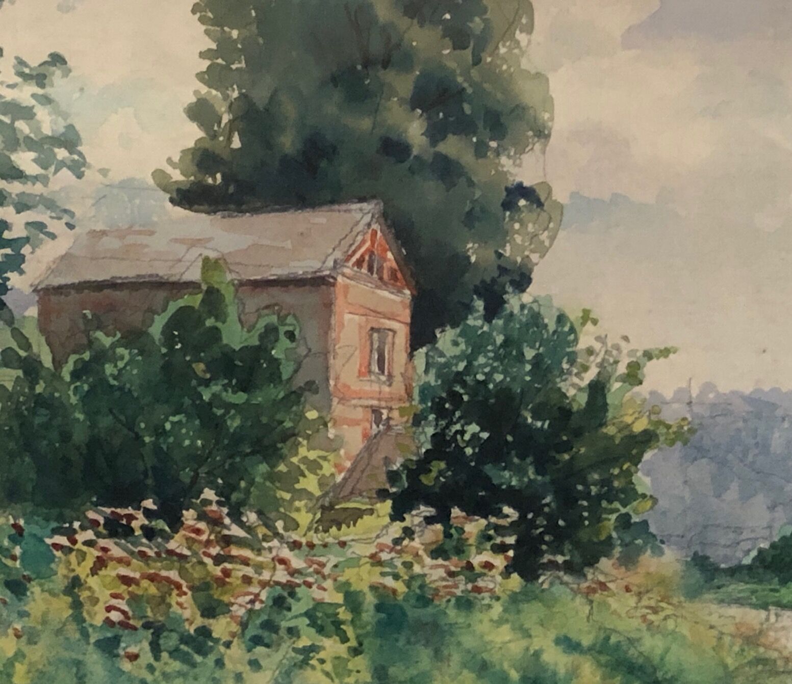 "Landscape of the Norman bocage ", watercolour framed and signed, early 20th century