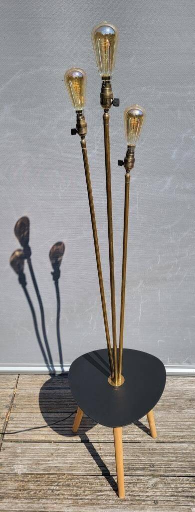 Three-light painter's table lamp in brass from the 1950s.