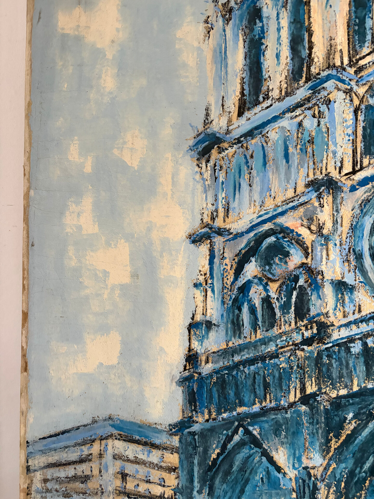 Notre Dame en bleu, huile sur toile signée