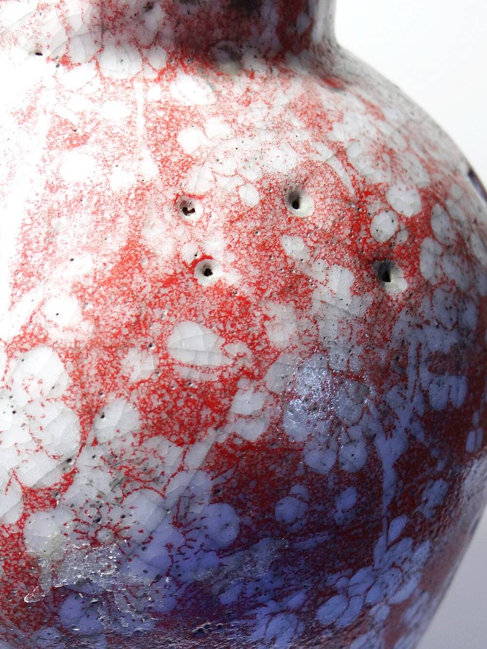 Glazed raku ceramic vase decorated with sakura, vintage 1980s-1990s.