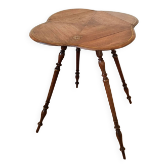 Side table, with flaps, in walnut, waxed finish and golden monogram, late 19th century