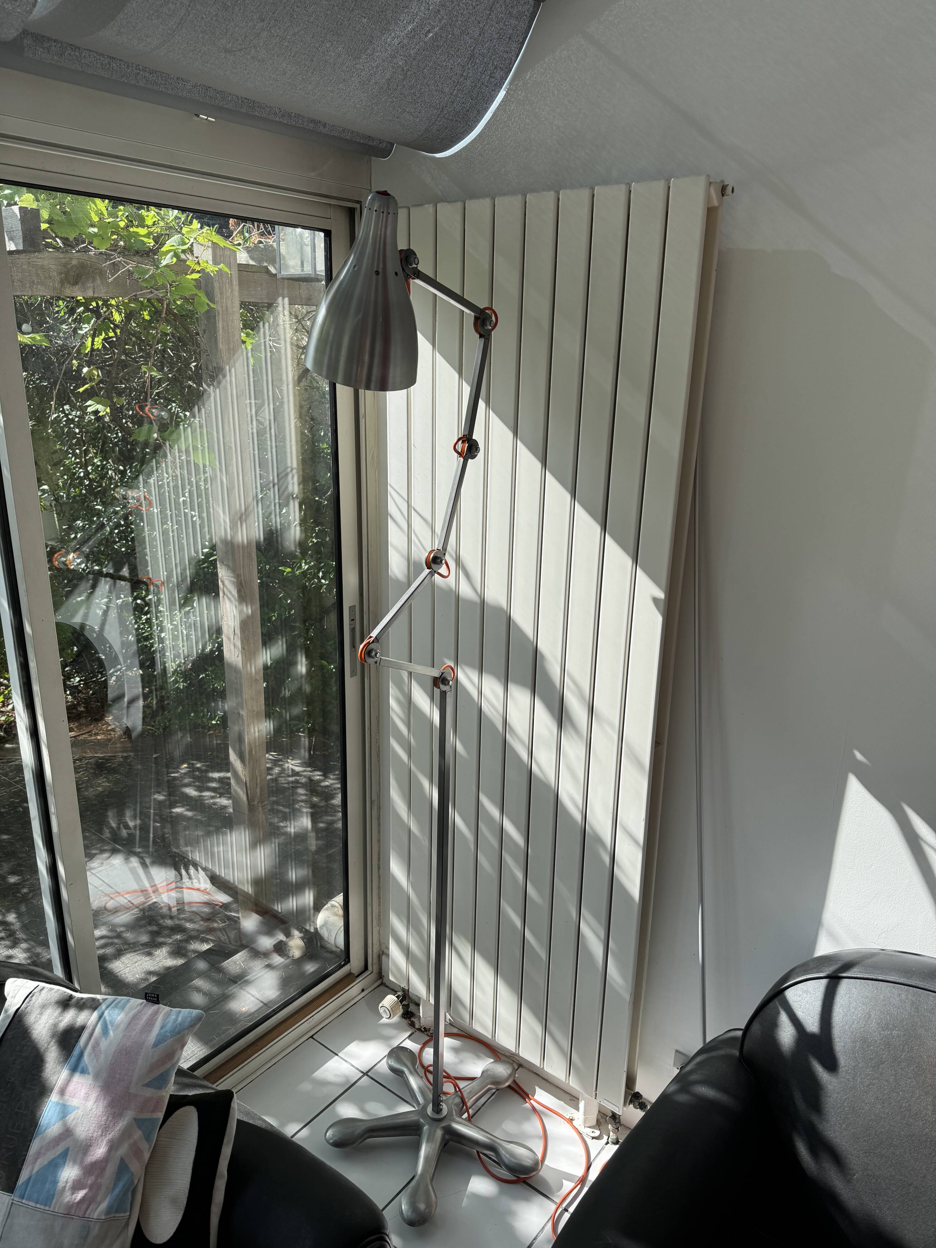 Vintage polished steel floor lamp