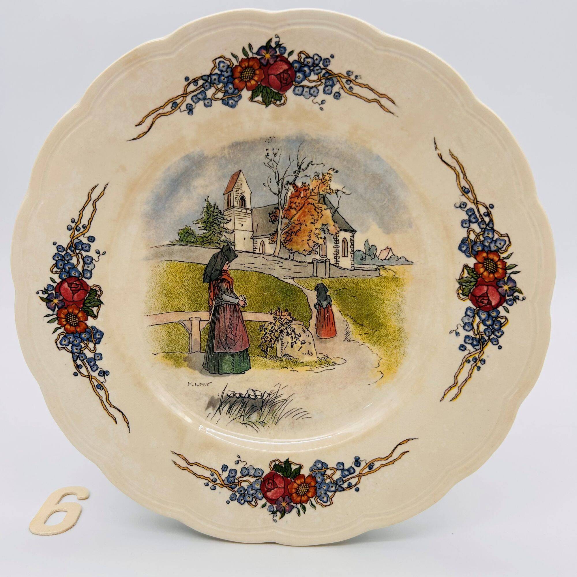6 dessert plates "Obernai" from the Sarreguemines pottery.
