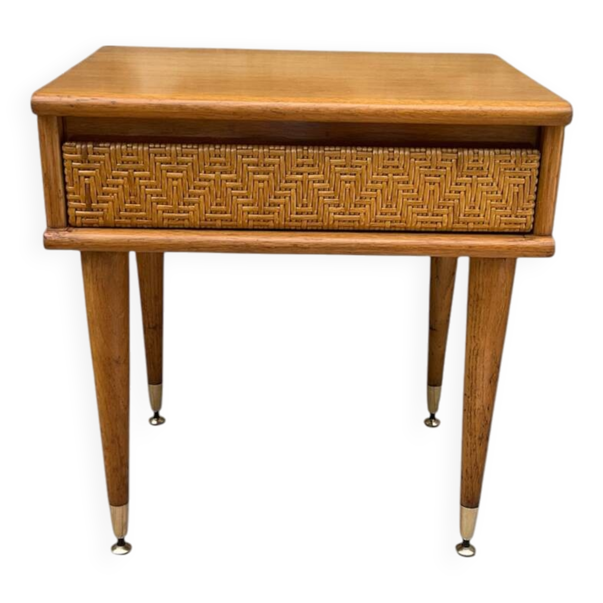 Oak and rattan bedside table