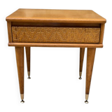 Oak and rattan bedside table