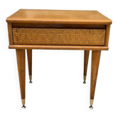 Oak and rattan bedside table