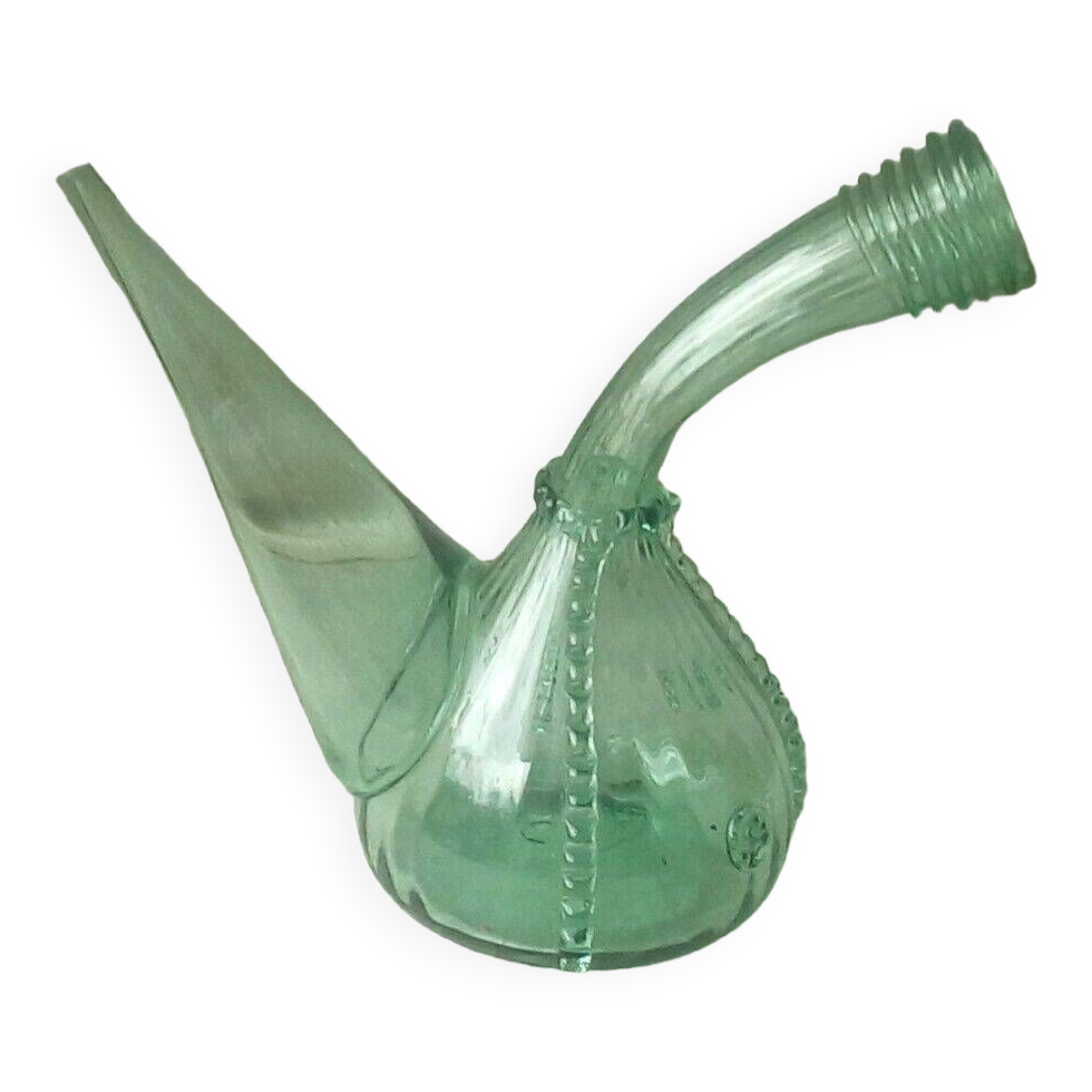 Blown glass carafe with a goat design.