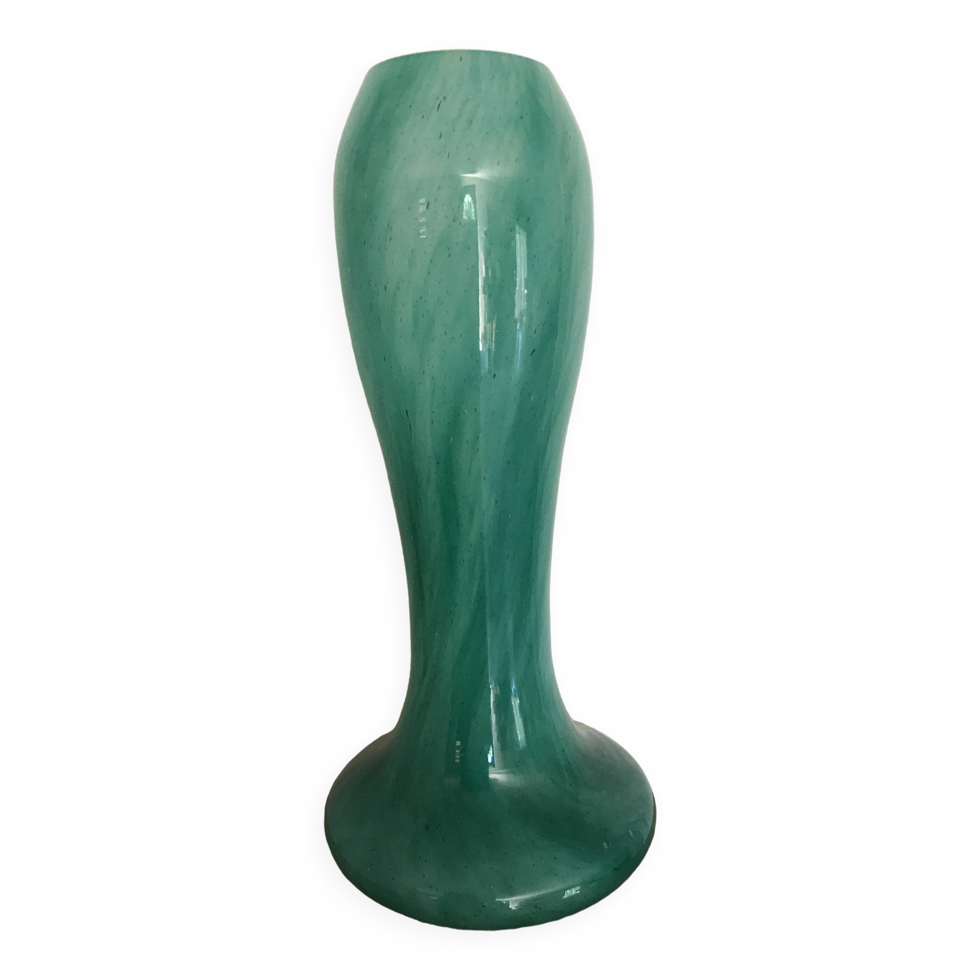 Vintage speckled green marbled glass vase, art nouveau