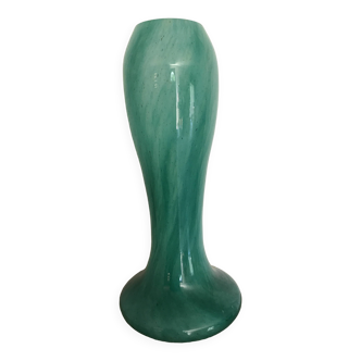 Vintage speckled green marbled glass vase, art nouveau