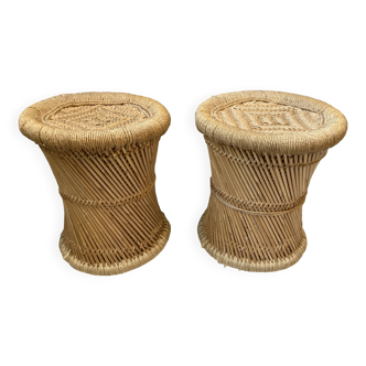 Vintage 70'S rattan and rope stools