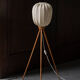Tripod cocoon floor lamp in wood and lace, Danish design, 1960